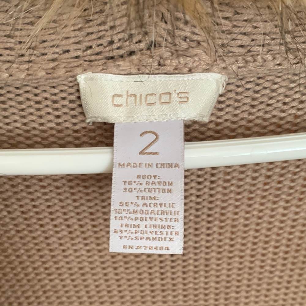 Chico's Brown Sweater with Faux Fur Collar - Picture 2 of 7